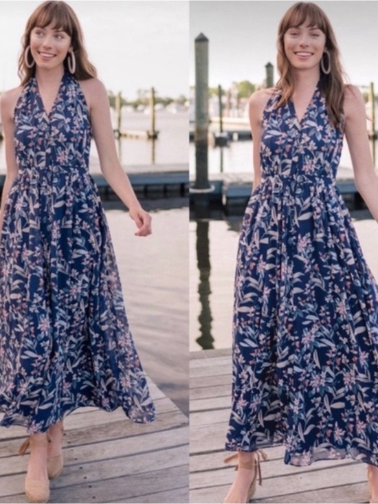 Gal Meets Glam Dresses & Skirts - Gal Meets Glam Navy Floral Maxi Dress with Pink and Cream Blooms
